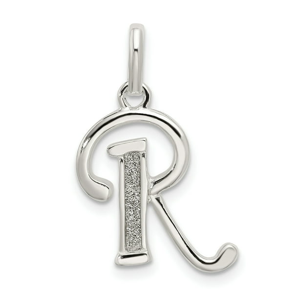 925 Sterling Silver Initial Letter R Stamped Polished Charm Pendant 